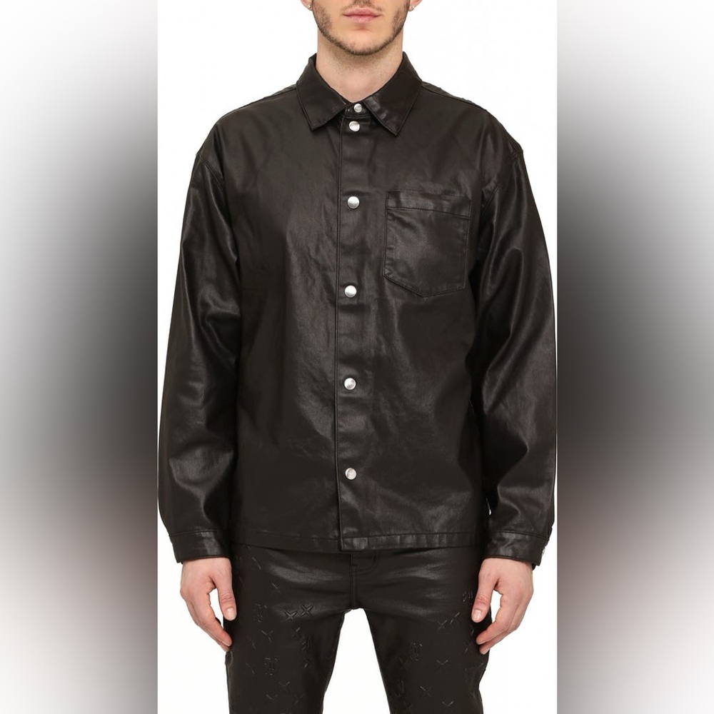 Purple Elephant Mens Mono Embossed Button-Up Shirt Jacket Medium Dark Brown NWI